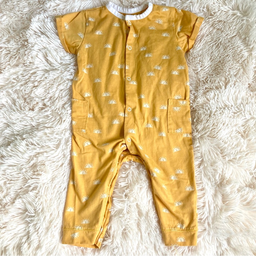 Offspring Yellow Sunshine Button Up Short Sleeve Romper 9 months